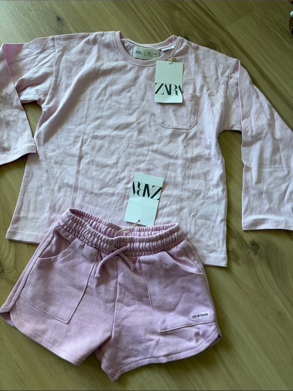 NWT ZARA Pale Pink Long Sleeve Top & Shorts Set